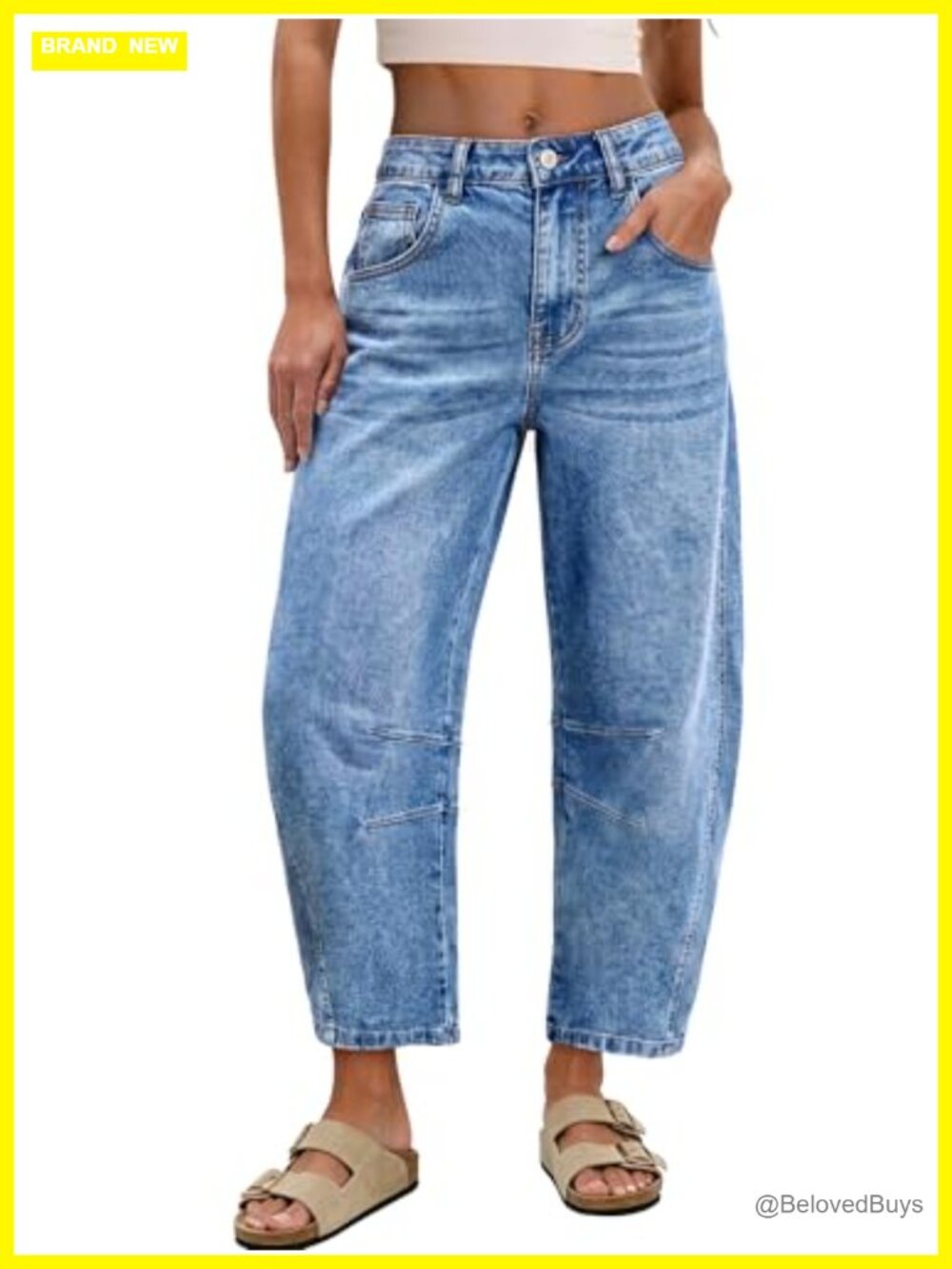 Barrel Vintage Wide Leg Cropped High Waisted Jeans for Women